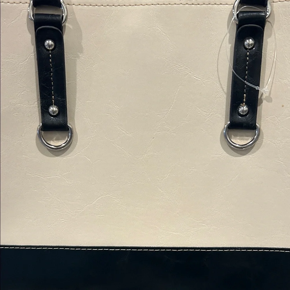 Elegant Black and Cream Women's Handbag -faux leather 3 compartments